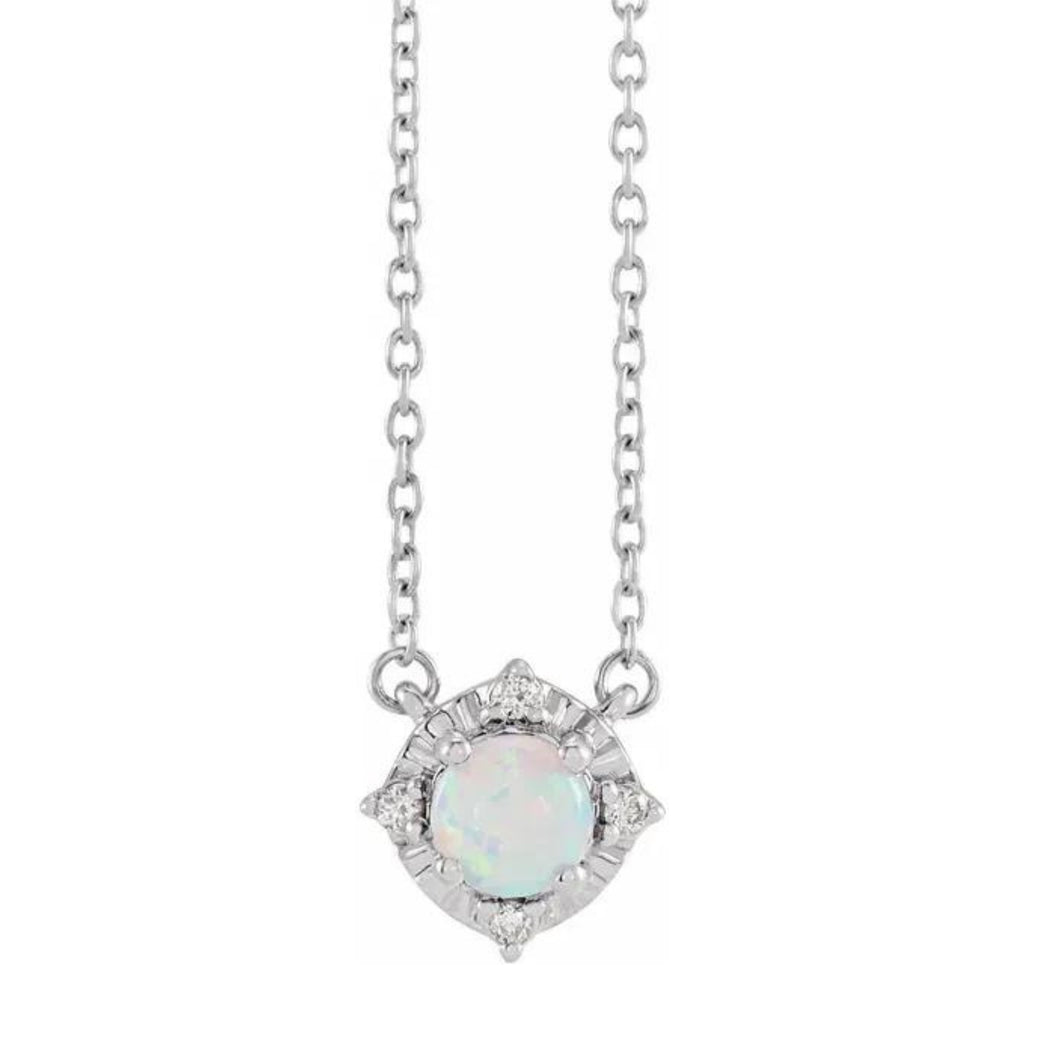 Sterling Opal And Diamond Necklace