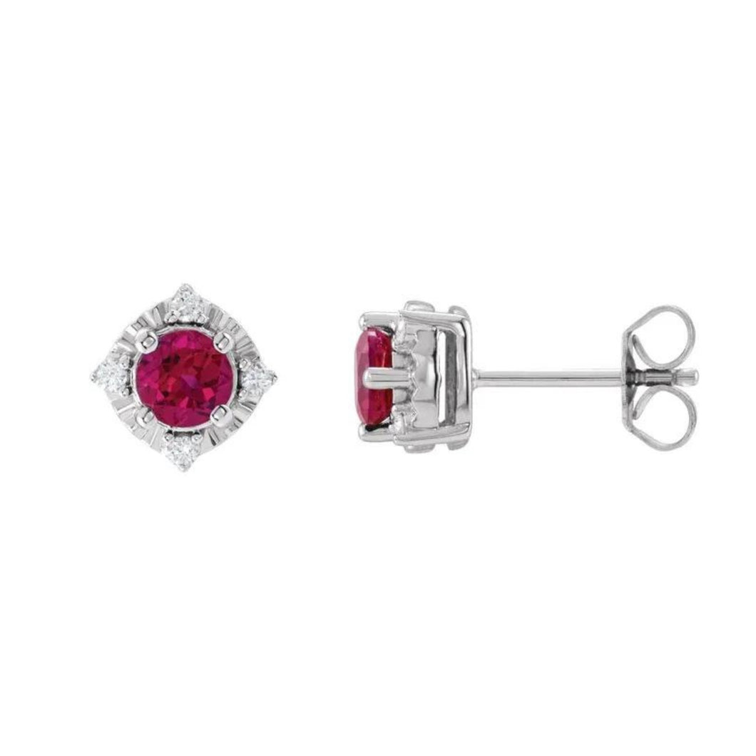 Sterling LG Ruby And Diamond Earrings