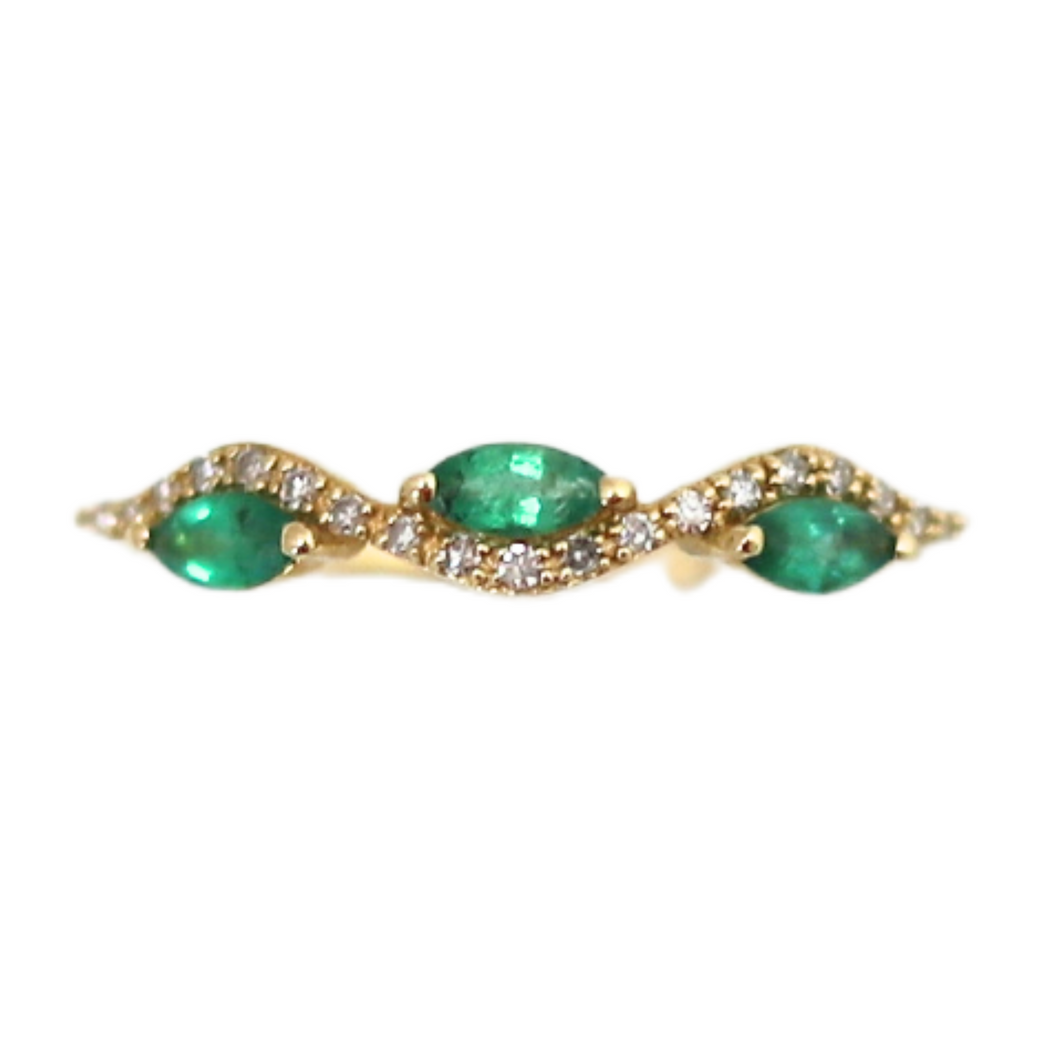 14ky Emerald And Diamond Stackable Ring