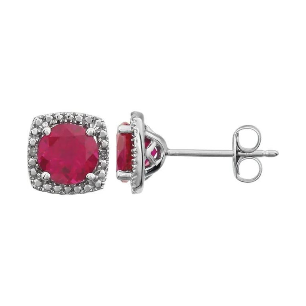 Sterling Ruby And Diamond Earrings