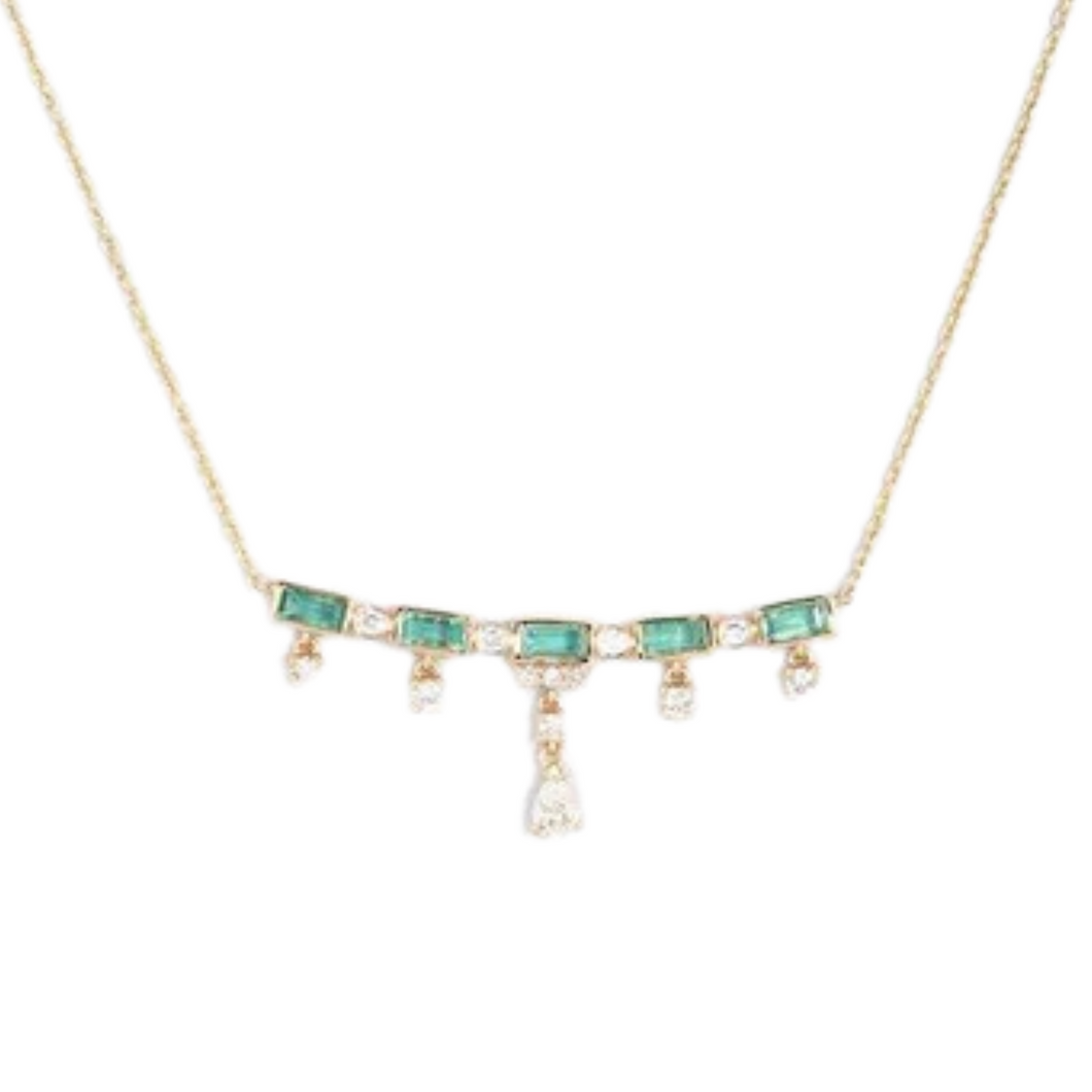 14KY Emerald And Diamond Necklace