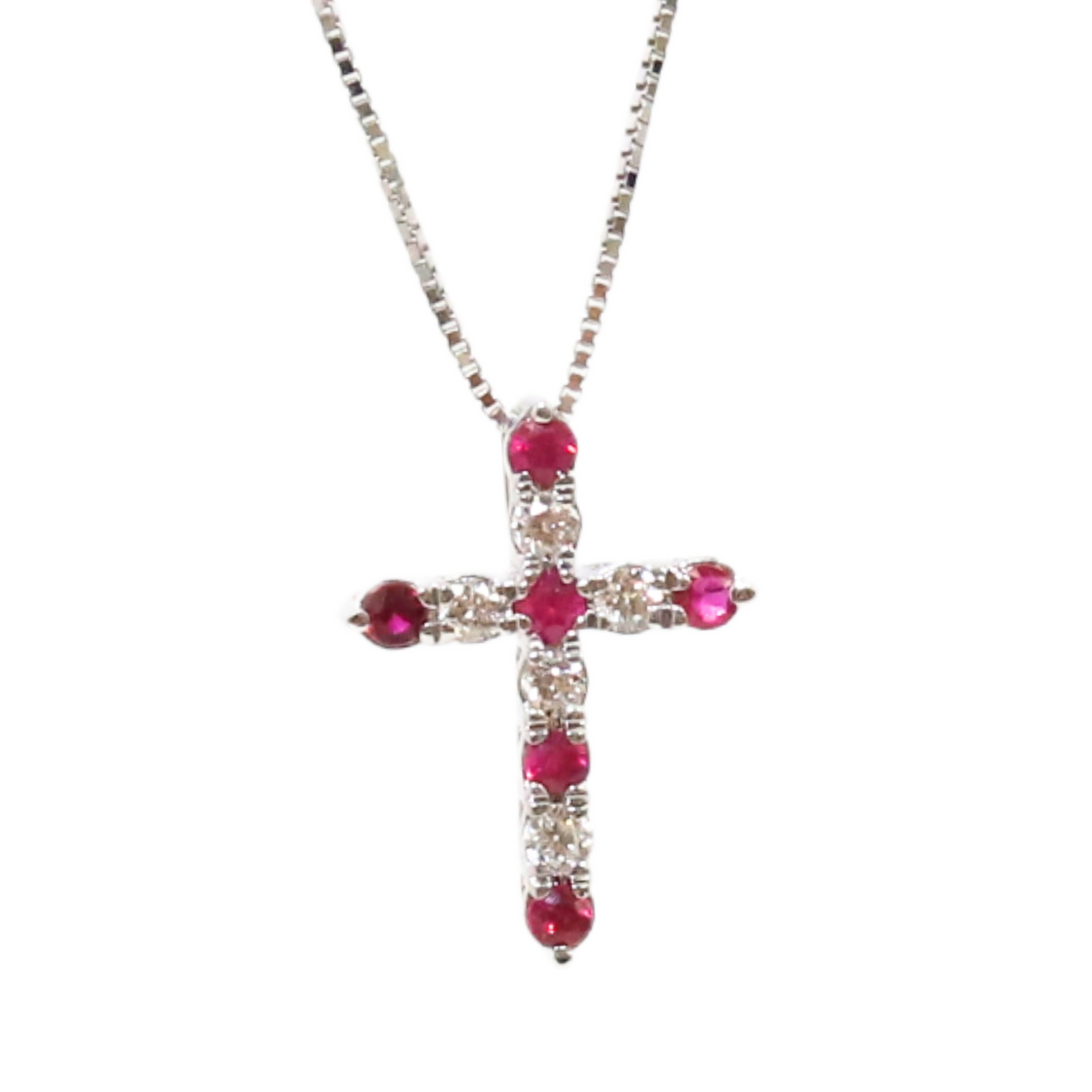 Ruby And Diamond Cross Necklace