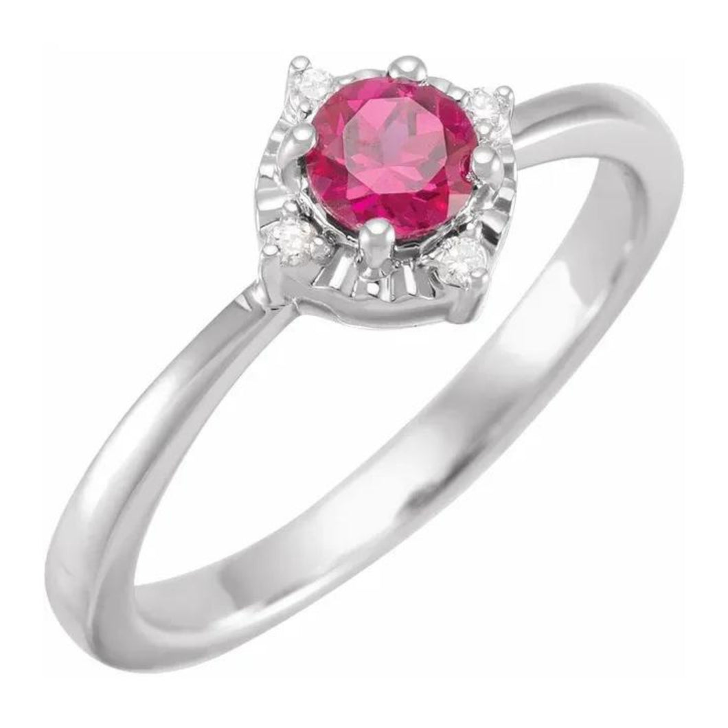 Sterling LG Ruby And Diamond Ring