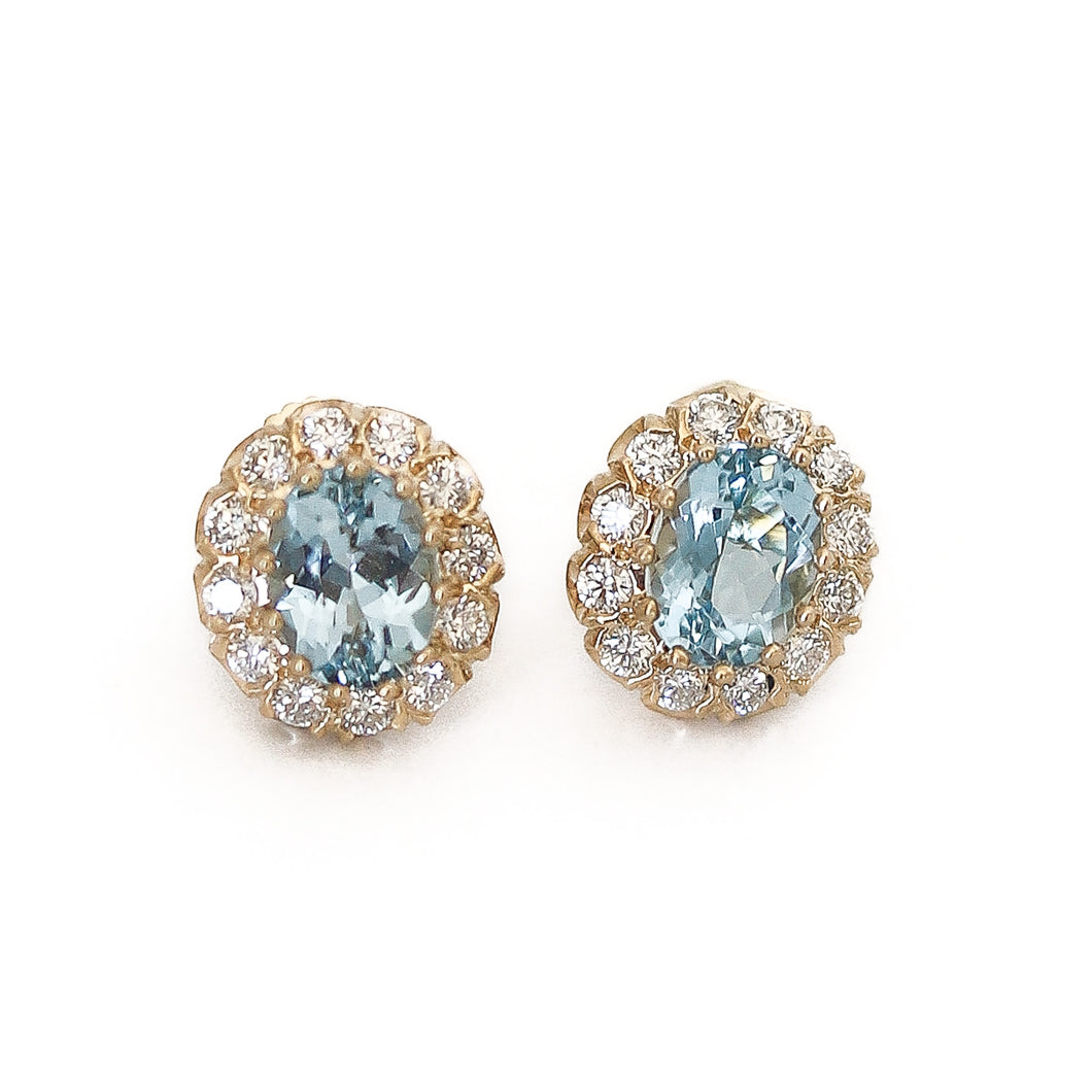 14ky Aquamarine And .Diamond Earrings