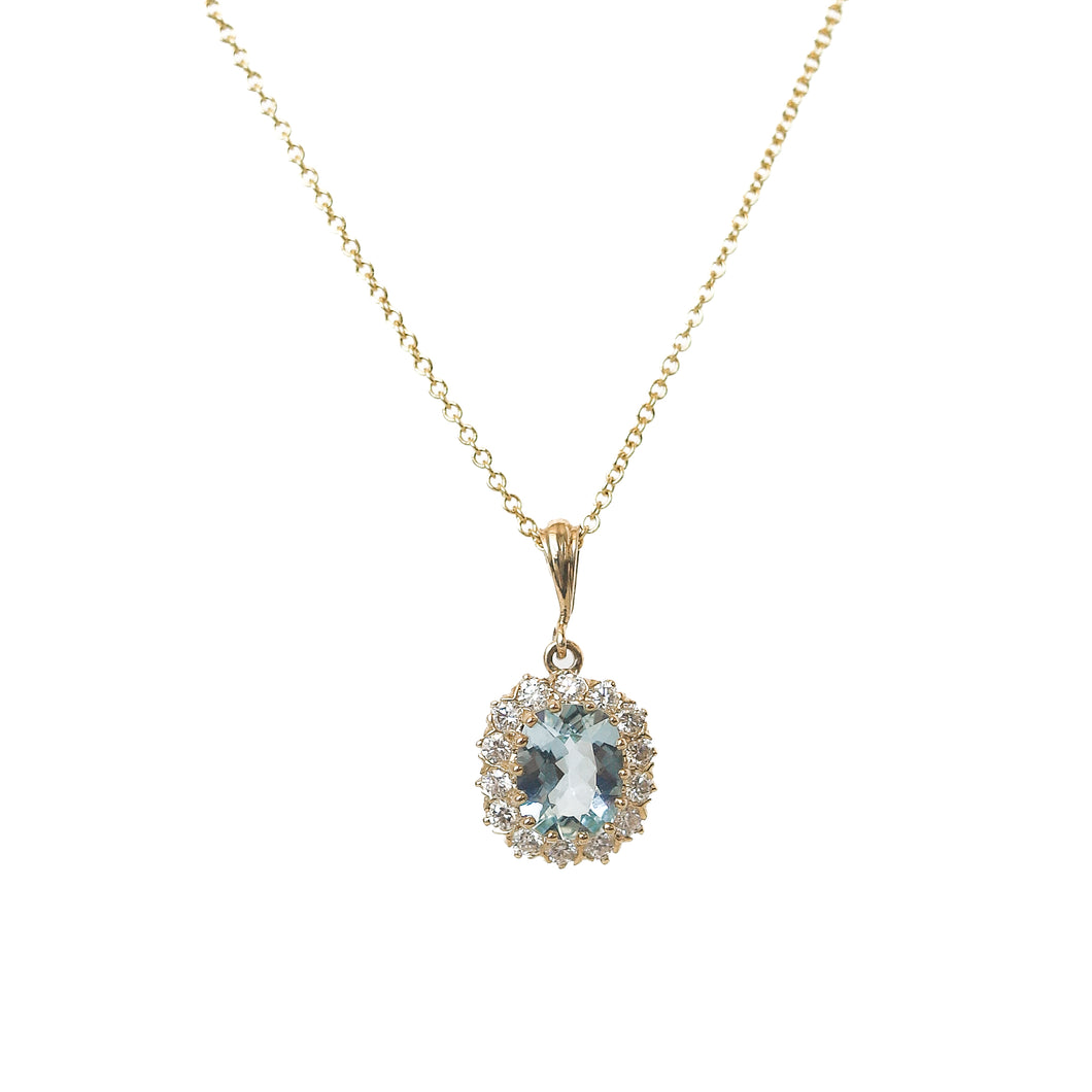 Aquamarine And Diamond Pendant Necklace