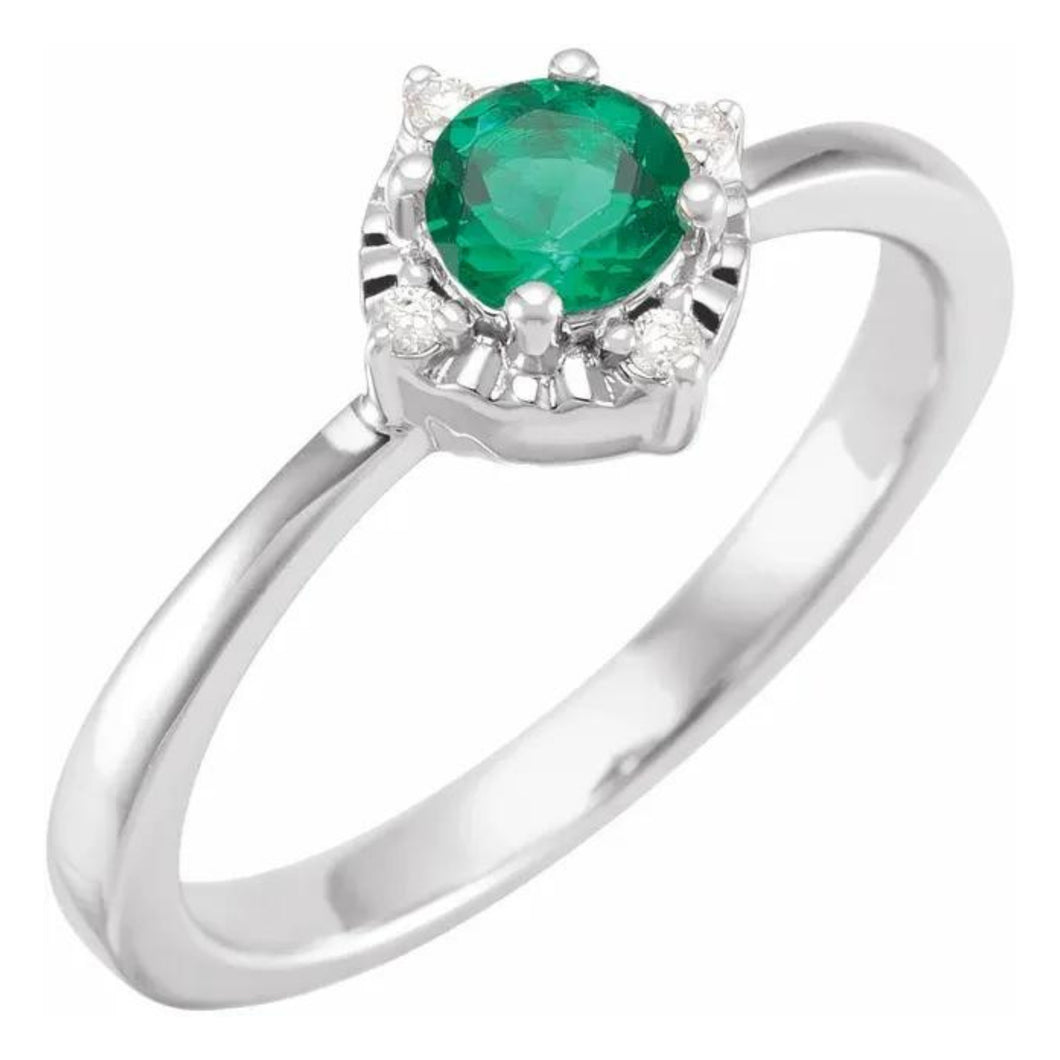 Sterling LG Emerald And Diamond Ring