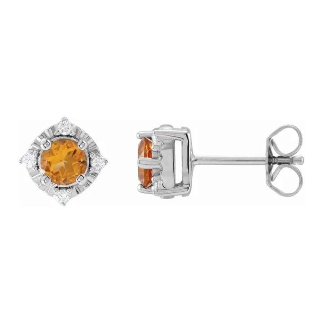 Sterling Citrine And Diamond Earrings