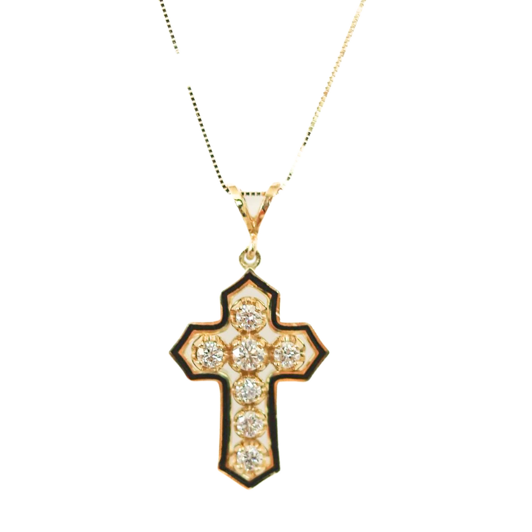 Diamond And Black Enamel Cross Necklace