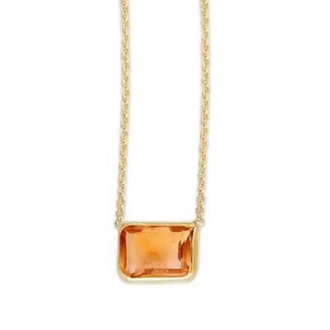 14K Gold Emerald Cut Citrine Necklace