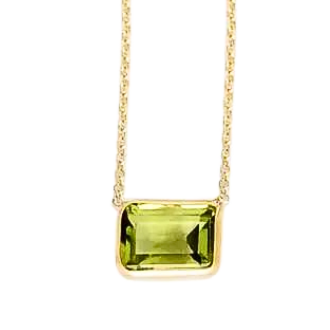 14K Gold Emerald Cut Peridot Necklace