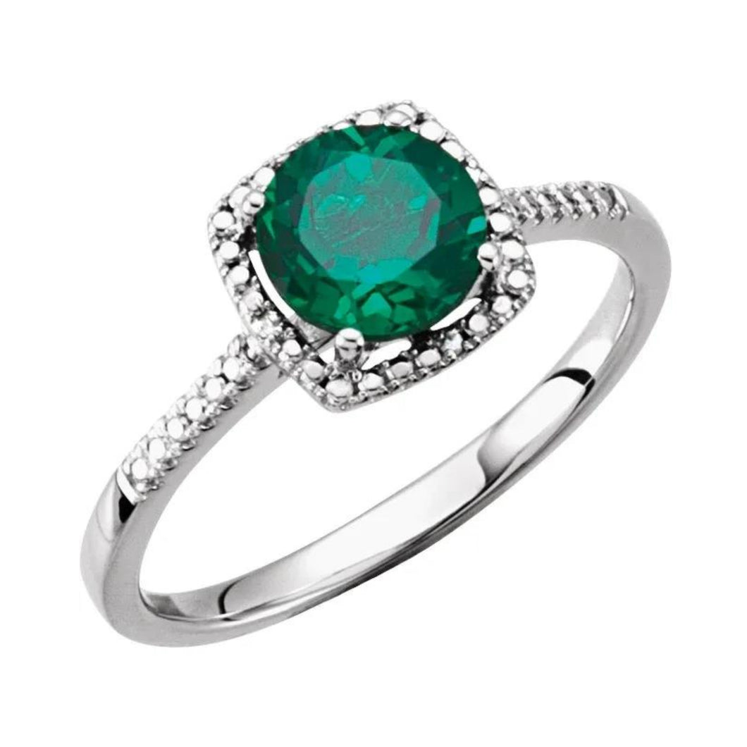 Sterling Emerald And Diamond Ring