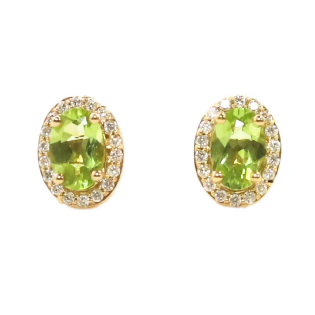 Peridot And Diamond Stud Earrings