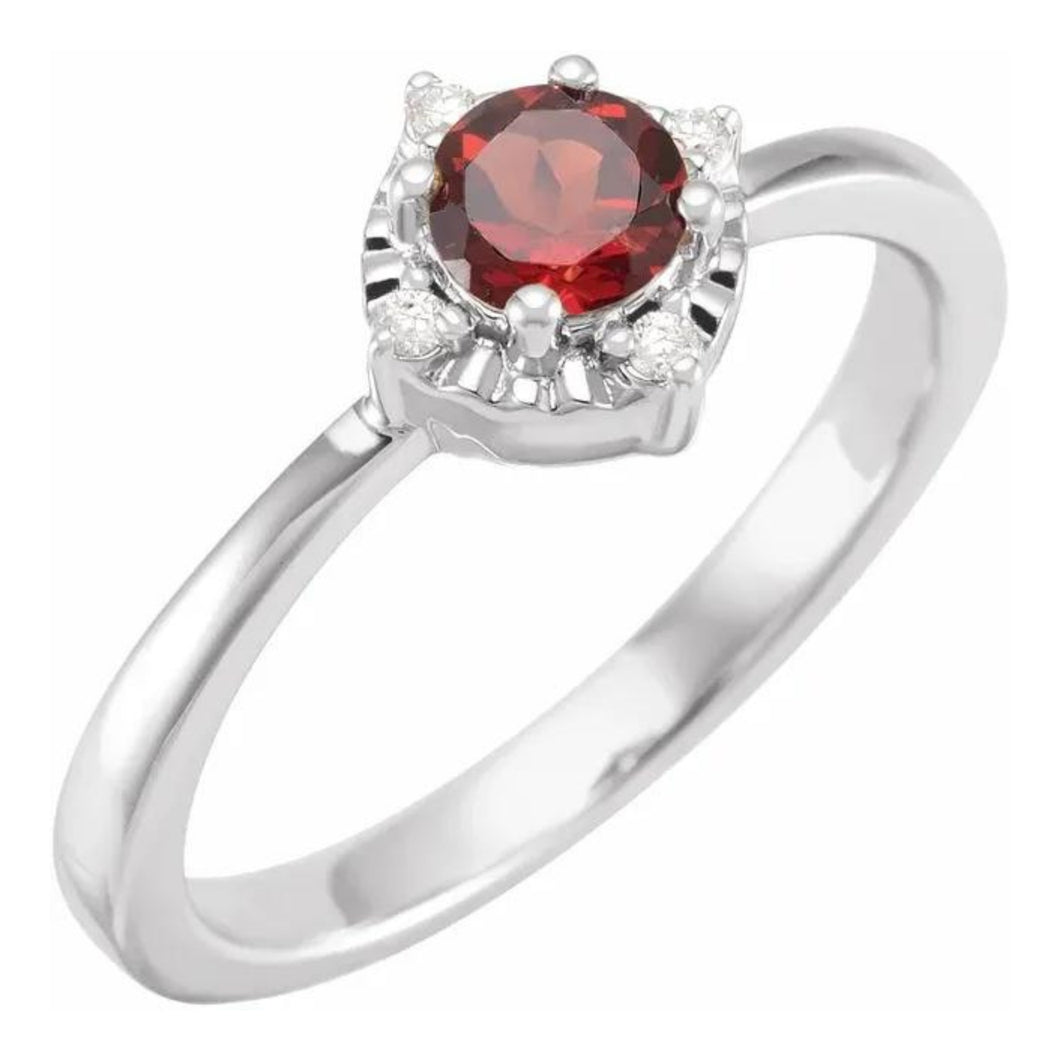 Sterling Garnet And Diamond Ring