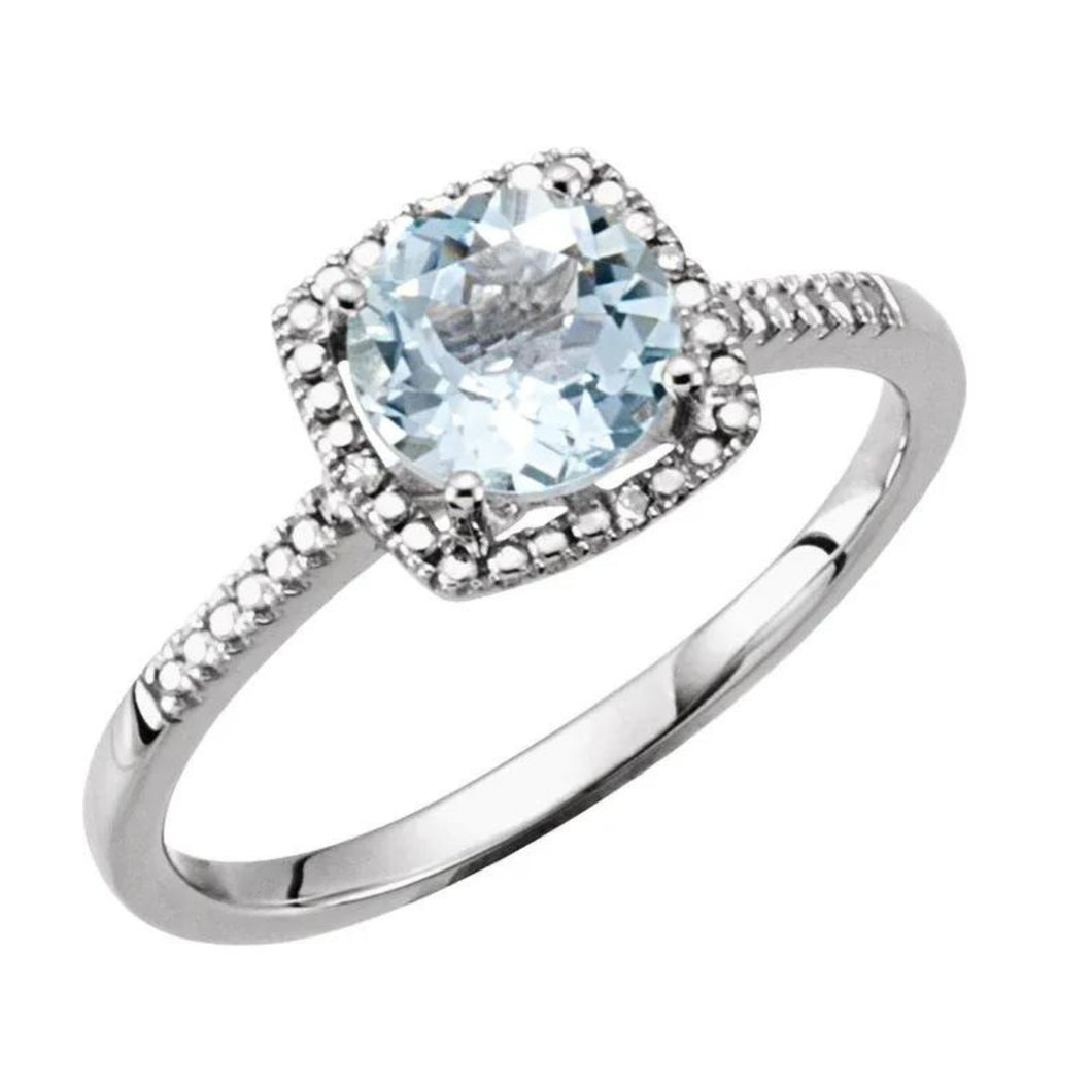 Sterling Synthetic Aquamarine And Diamond Ring