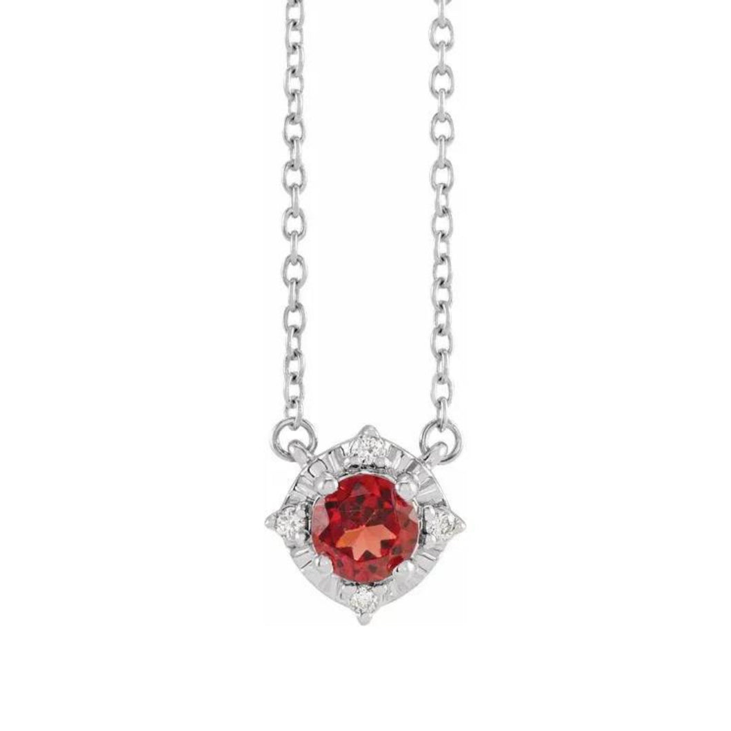 Sterling Garnet And Diamond Necklace