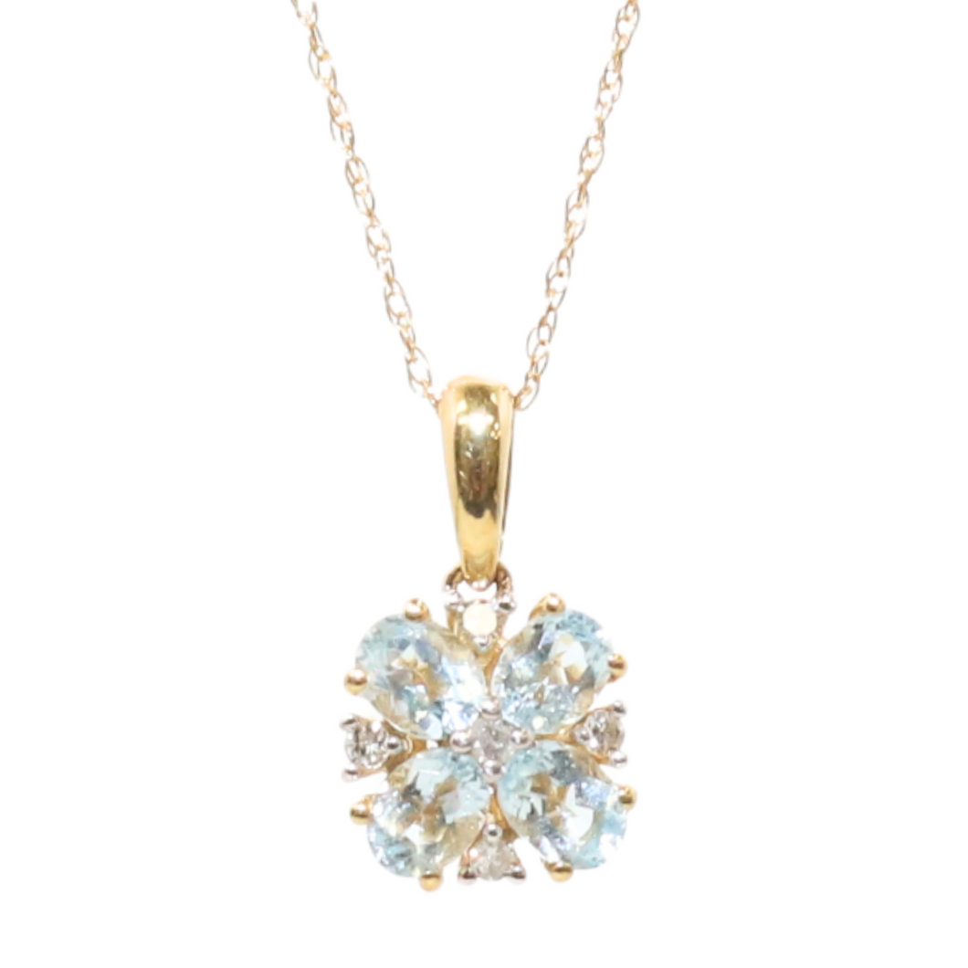 10ky Aquamarine And Diamond Necklace