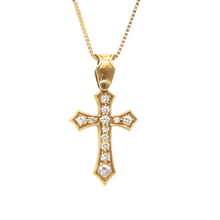 Load image into Gallery viewer, Estate Diamond Milgrain Flared Cross Necklace
