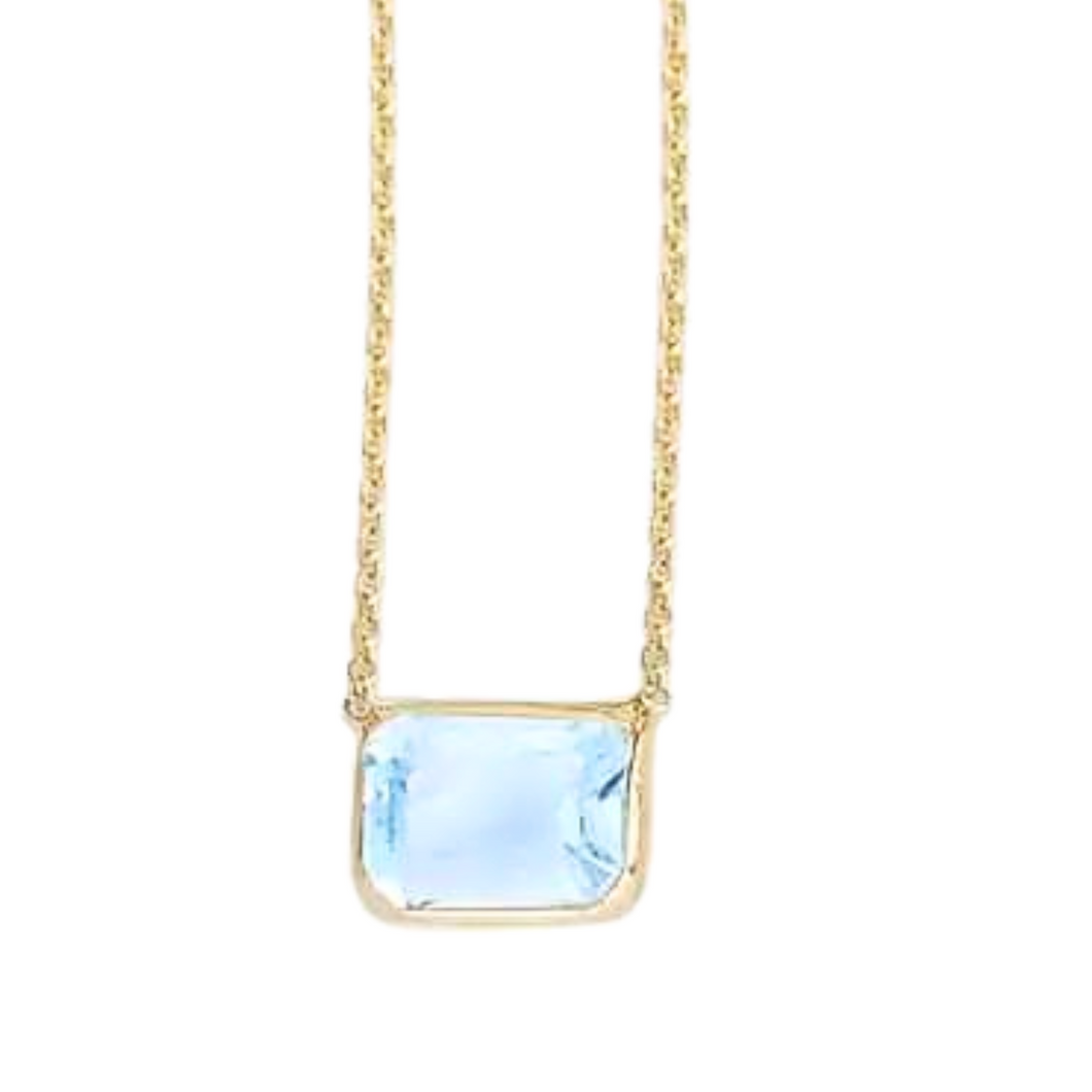 14K Gold Emerald Cut Blue Topaz Necklace