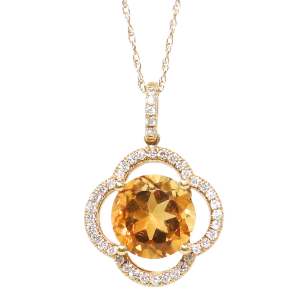 Citrine And Diamond Quatrefoil Pendant Necklace