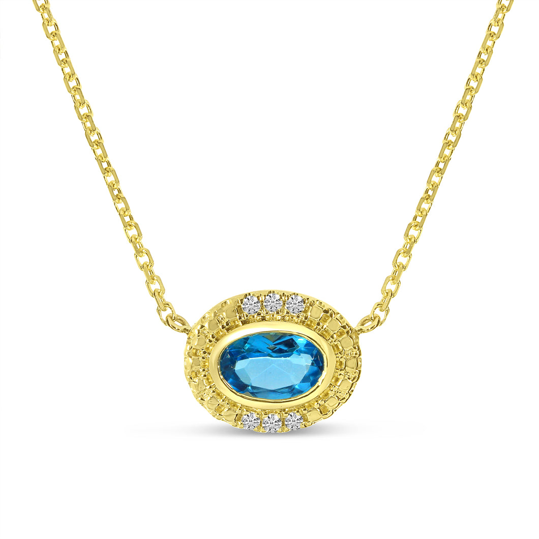 Swiss Blue Topaz And Diamond Pendant Necklace