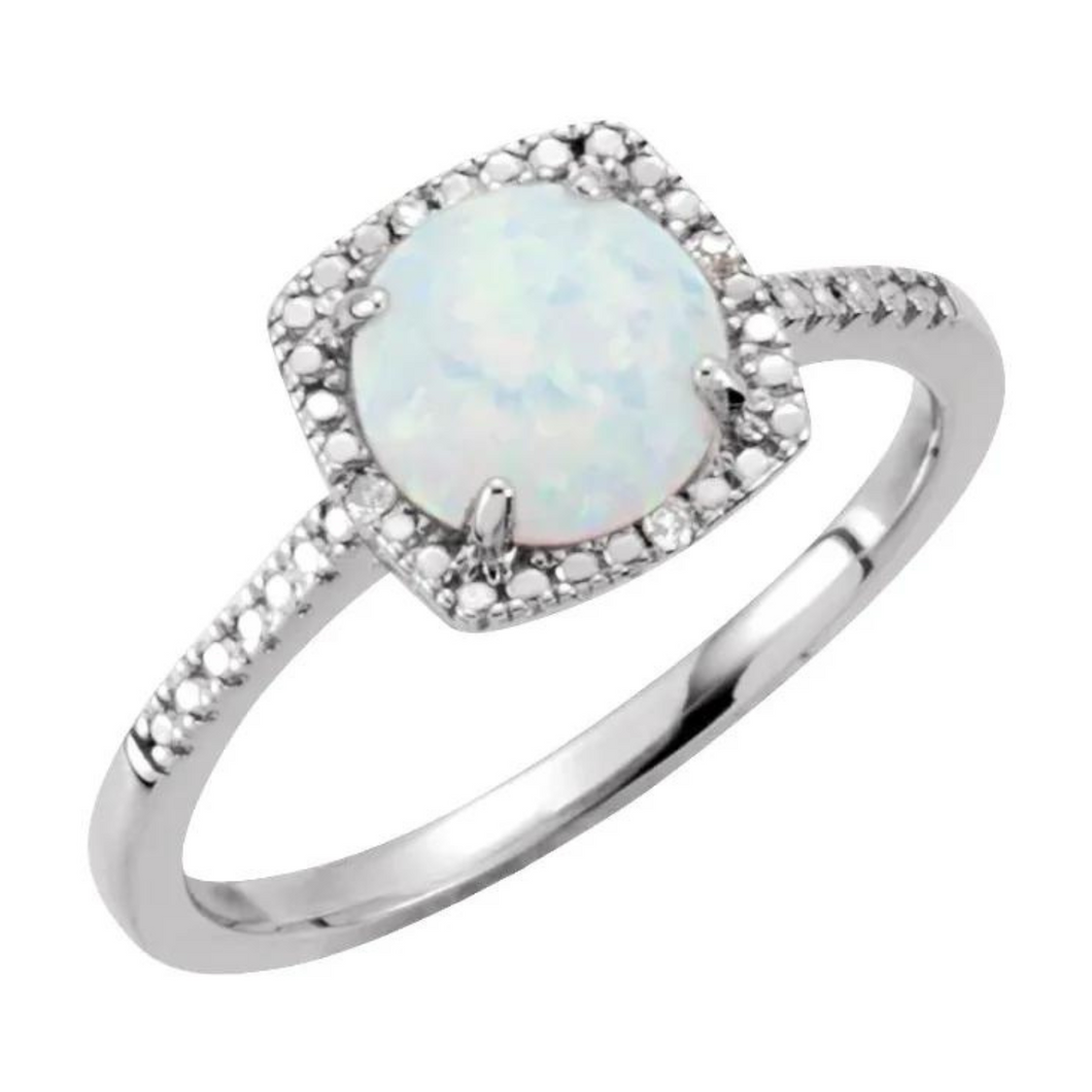 Sterling Opal And Diamond Ring