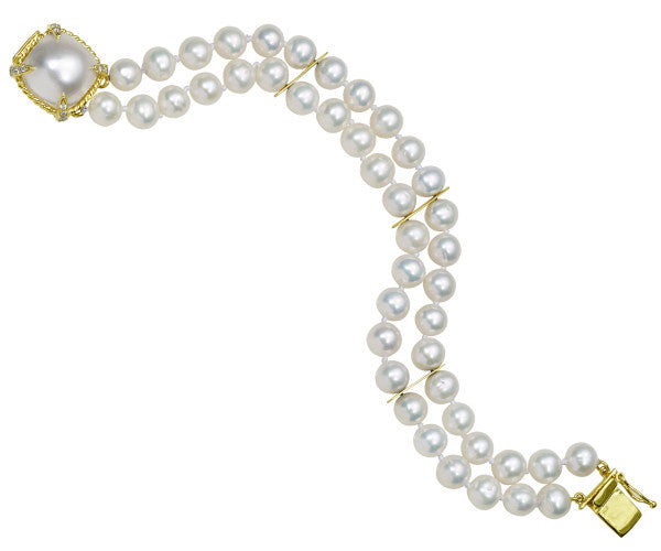 Double Strand And Mabe Pearl Diamond Bracelet