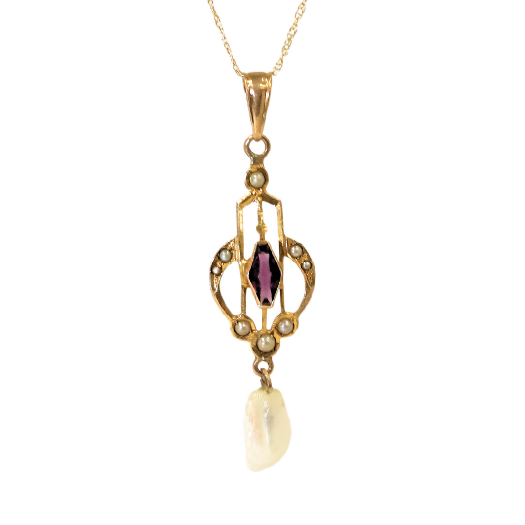 Pearl And Amethyst Lavalier Necklace