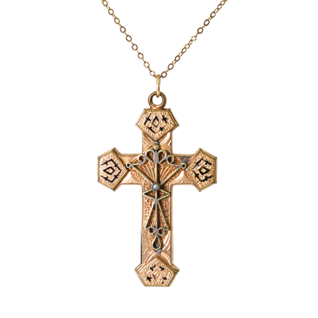 Circa 19Th Century Victorian Enamel Cross Necklac