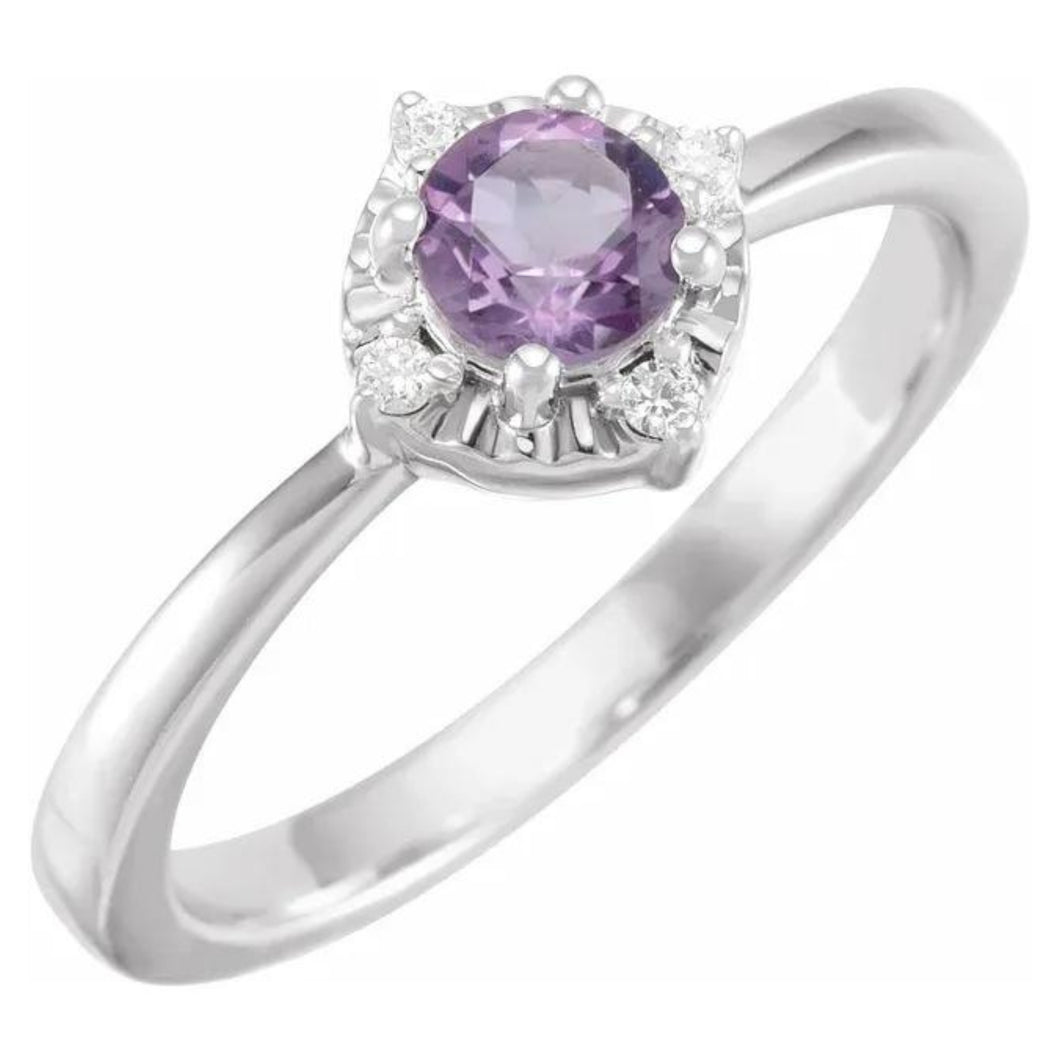 Sterling Amethyst And Diamond Ring