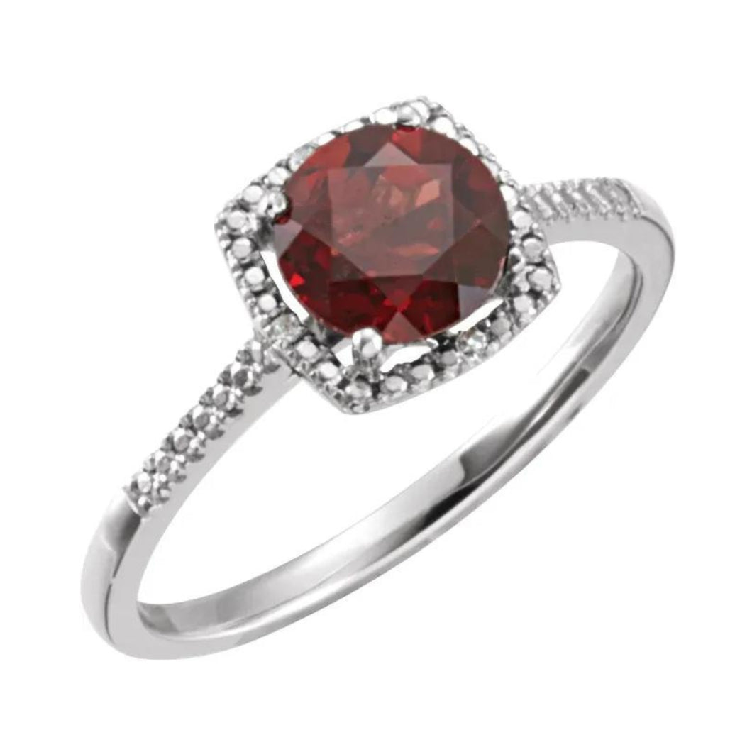 Sterling Genuine Garnet And Diamond Ring