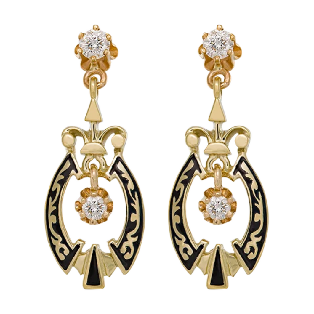 Diamond And Black Enamel Earrings