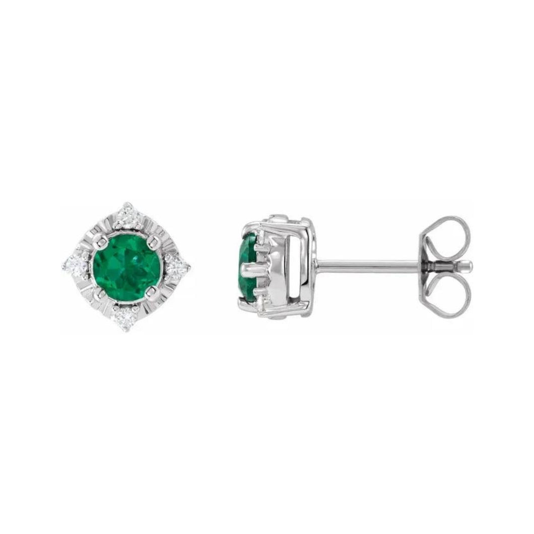 Sterling LG Emerald And Diamond Earrings