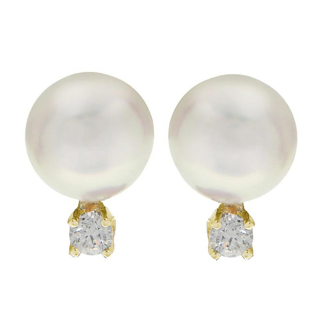 14ky 6mm A Pearl And Diamond Earrings