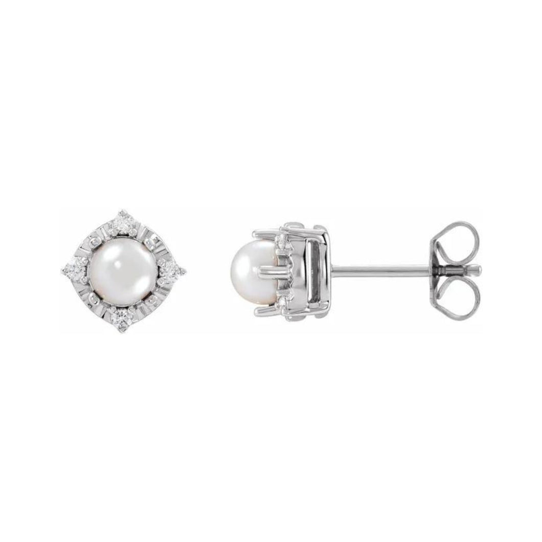 Sterling Fresh Water Pearl And Diamond Earrings