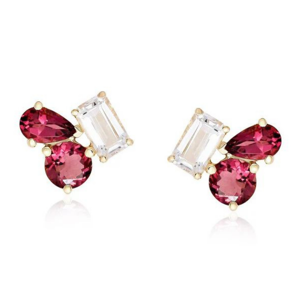 Pink Topaz And White Topaz Earrings