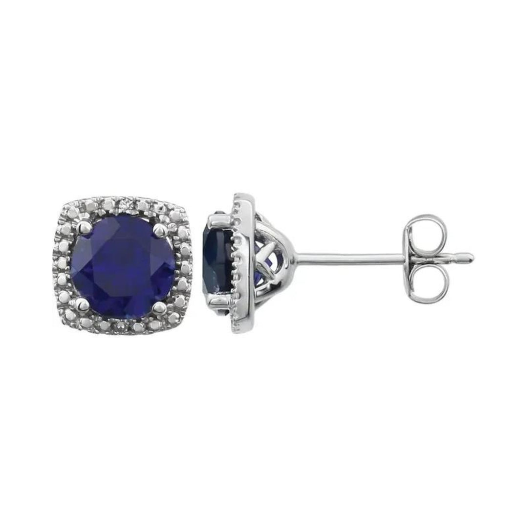 Sterling Sapphire And Diamond Earrings