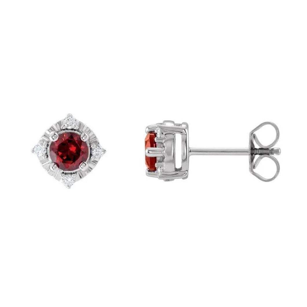 Sterling Garnet And Diamond Earrings