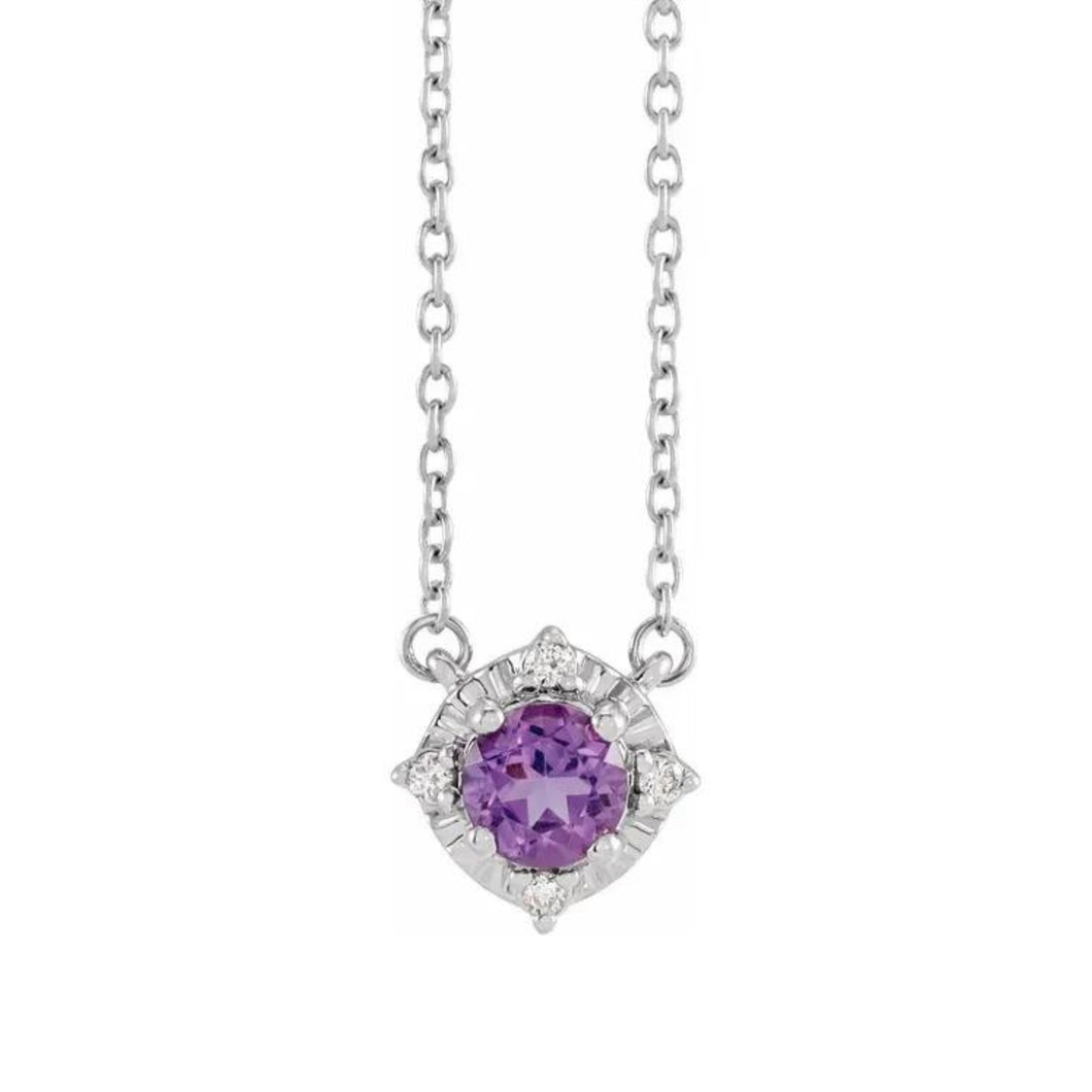 Sterling Amethyst And Diamond Necklace