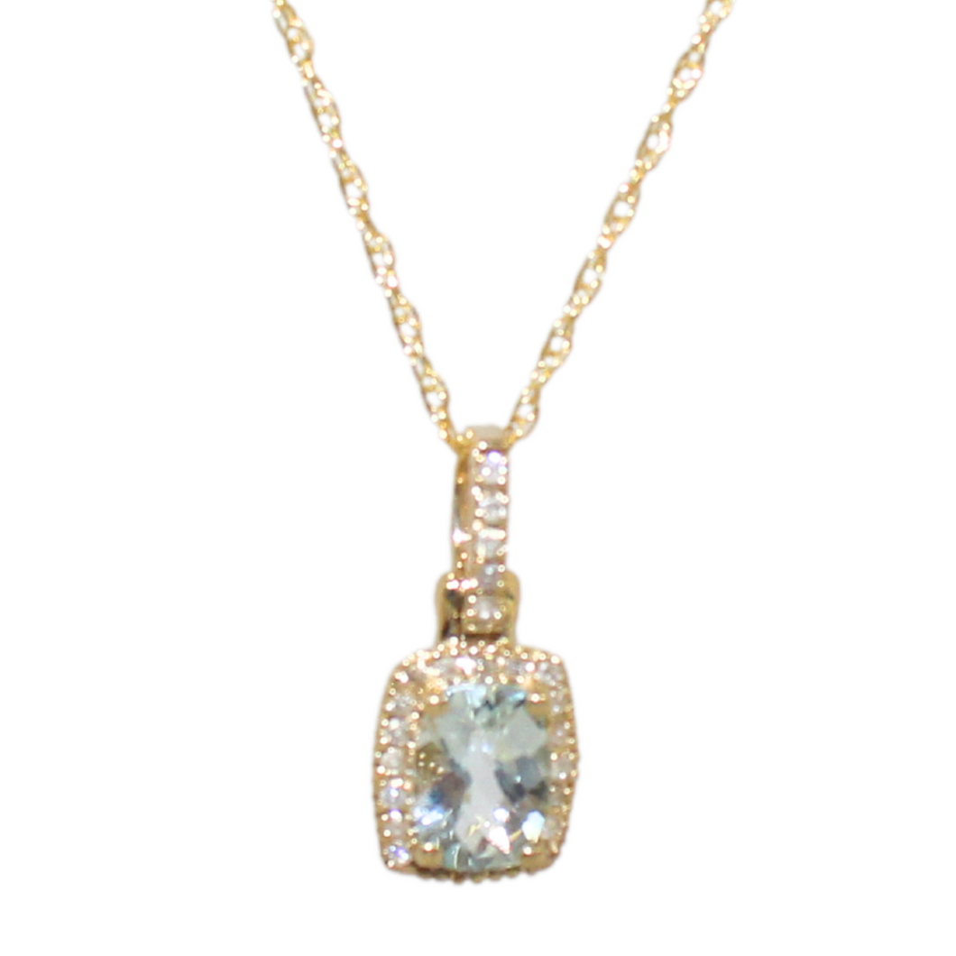 Aqua and Diamond Pendant Necklace