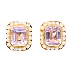 Load image into Gallery viewer, Amethyst  And Seed Pearl Screwback Earrings
