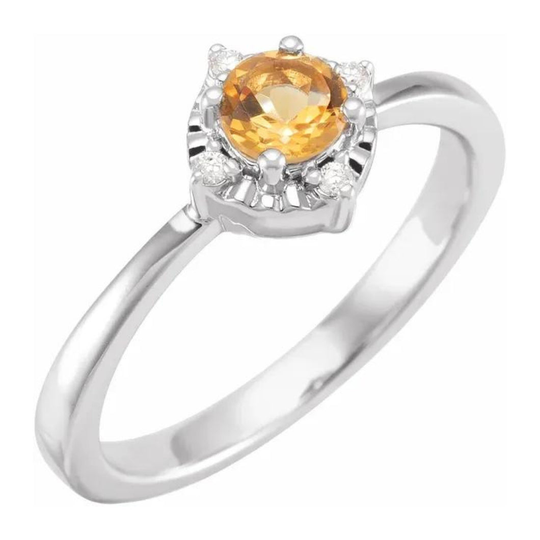 Sterling Citrine And Diamond Ring