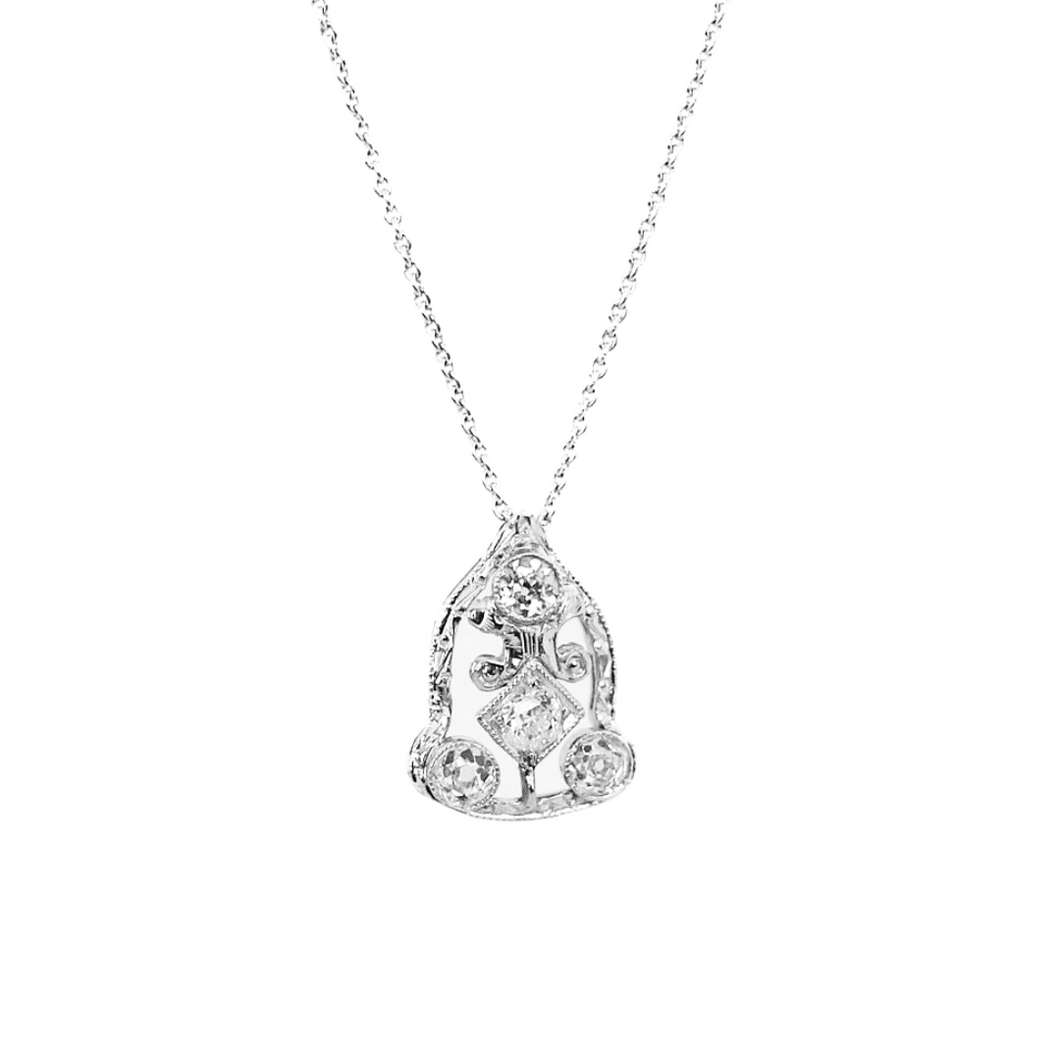 Platinum Art Deco Old Mine Cut Diamond Pendant Circa 1930 With 14Kw Chain