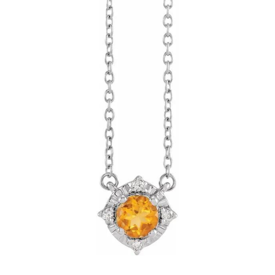 Sterling Citrine And Diamond Necklace