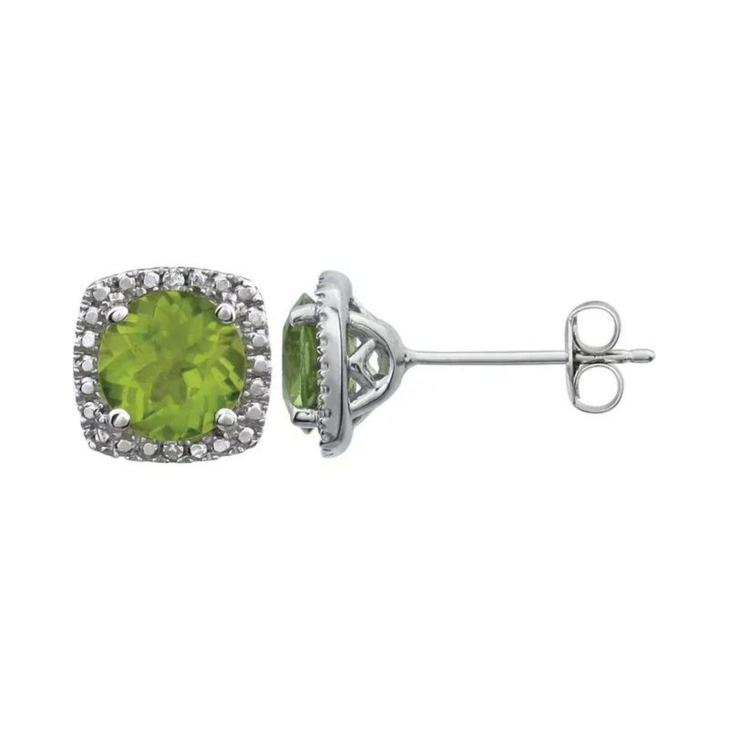 Sterling Genuine Peridot And Diamond Earrings