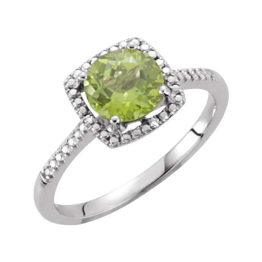 Sterling Genuine Peridot And Diamond Ring