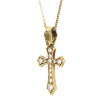 Load image into Gallery viewer, Estate Diamond Milgrain Flared Cross Necklace
