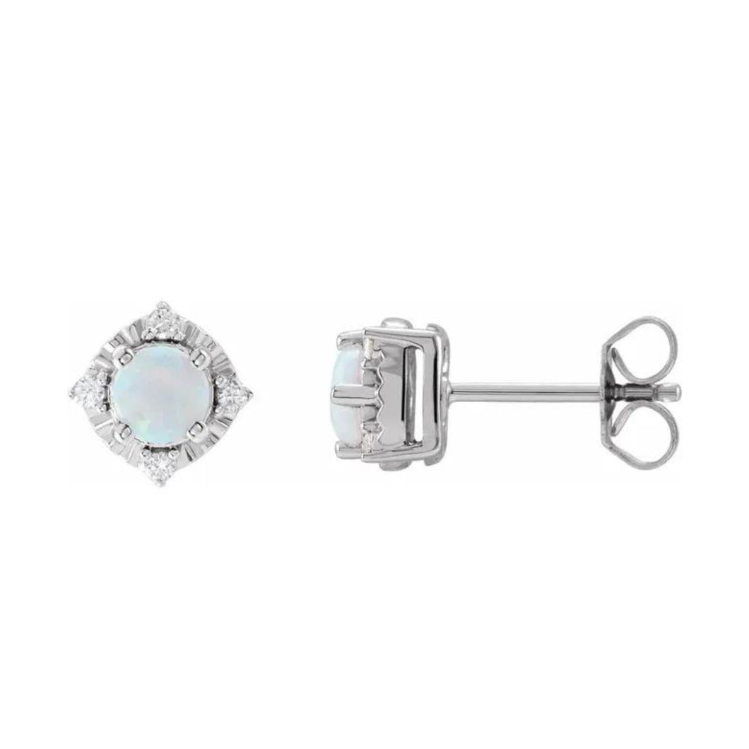 Sterling LG Opal And Diamond Earrings