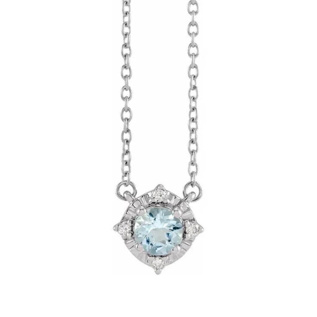 Sterling Aquamarine And Diamond Necklace