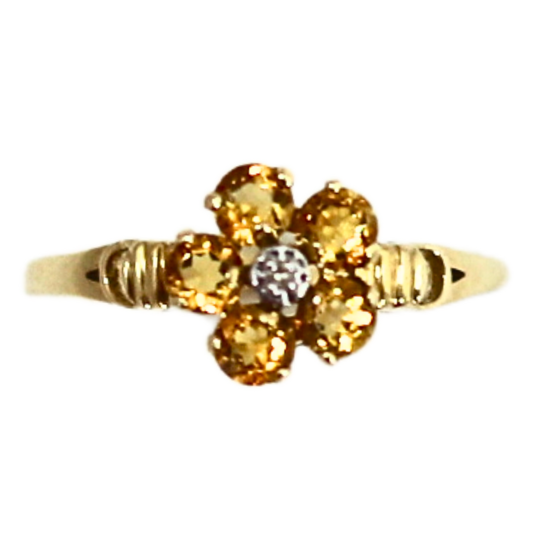 Flower Citrine And Diamond Ring