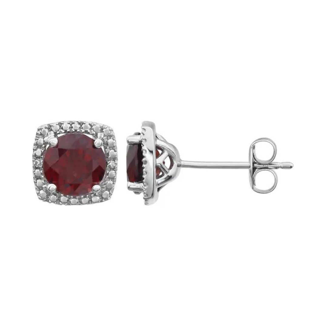 Sterling Genuine Garnet And Diamond Earrings